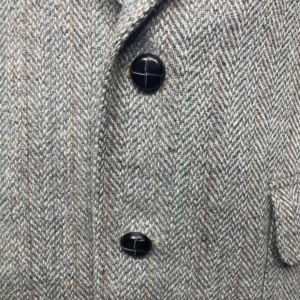 Vintage Rogers Aristocrat 42L Gray Herringbone Tweed Sport Coat Blazer 2 Btn